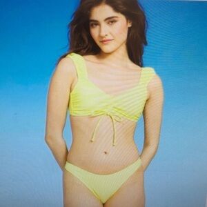 WILD FABLE/“NEON YELLOW”RUFFLE STRAP DRAWSTRING FRONT BIKINI SET/NEW